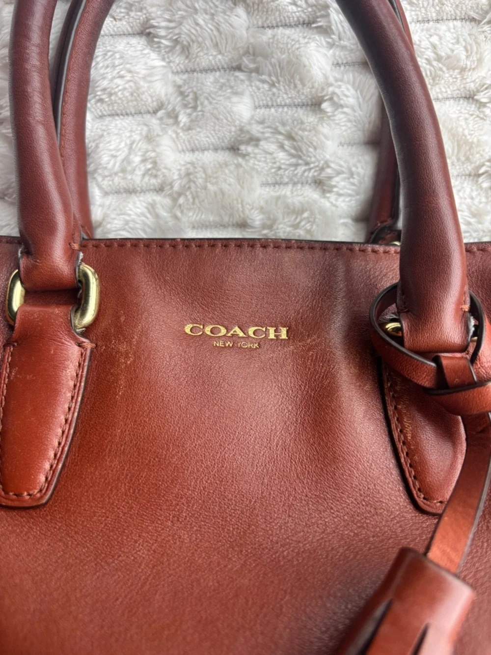Coach chestnut Brown Leather Double Handle Satchel Bag Tassel Coach